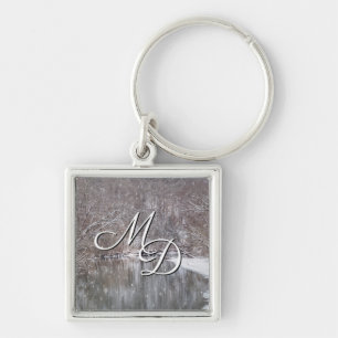 Snowfall Over Finely River Custom Square Keychain
