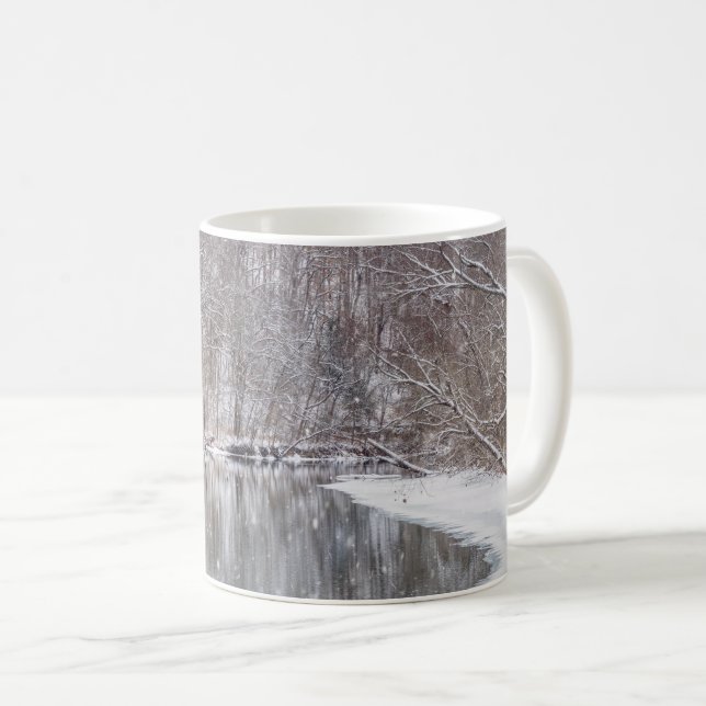 Snowfall Over Finley River Coffee Mug (Front Right)