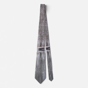 Snowfall Over Finley River Neck Tie