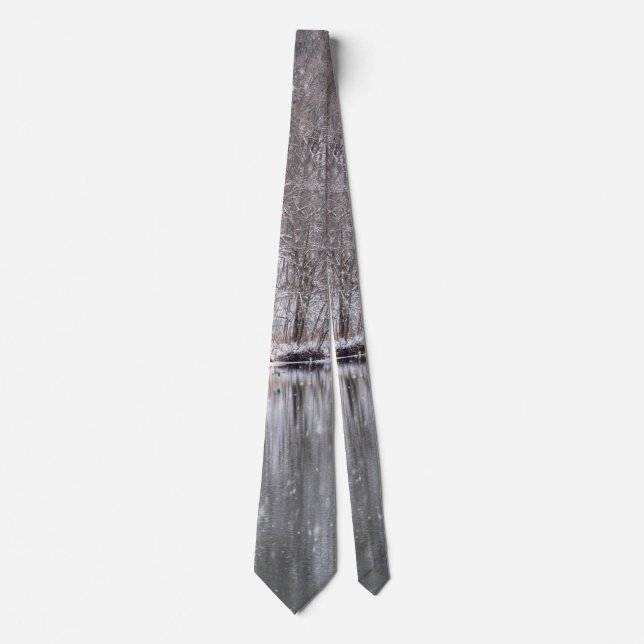 Snowfall Over Finley River Neck Tie (Front)