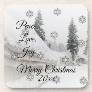 Snowfall Snowflakes Christmas black white sketch  Coaster