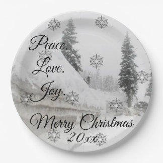 Snowfall Snowflakes Christmas black white sketch  Paper Plate