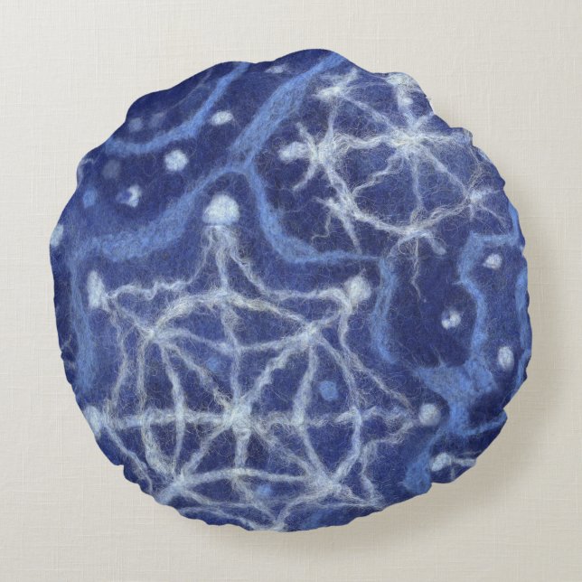 Snowfall Snowflakes Snow Flakes Flurry New Year Round Cushion (Back)