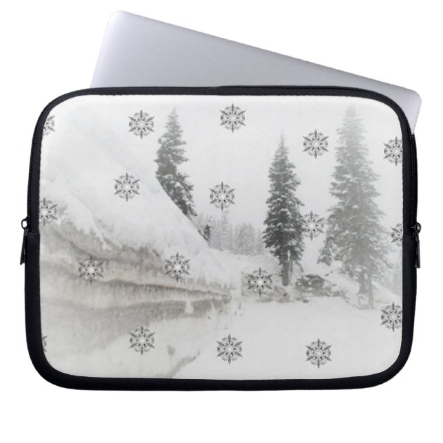 Snowfall snowflakes winter christmas laptop sleeve (Front)