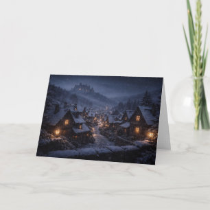 Snowfall Village Castle Christmas Card