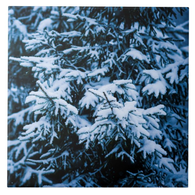 Snowfall Winter Christmas Tree Tile (Front)