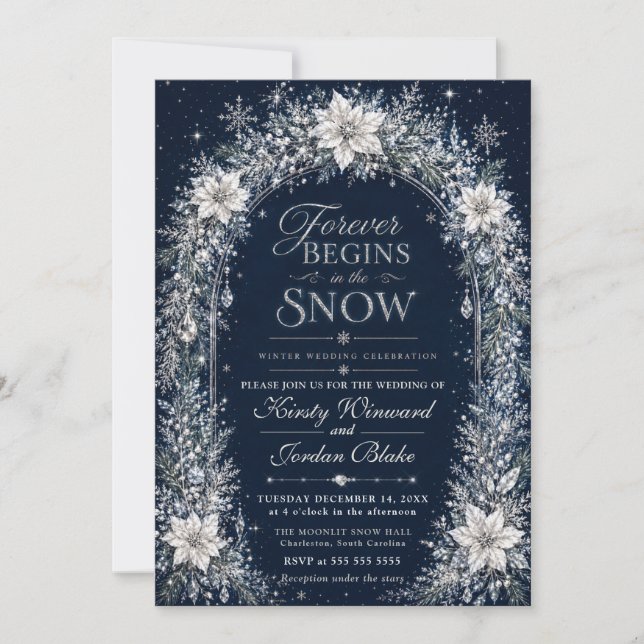 Snowfall Winter Wedding Invitation (Front)