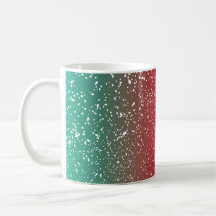 Snowfalls on colourful background vintageabstract, coffee mug