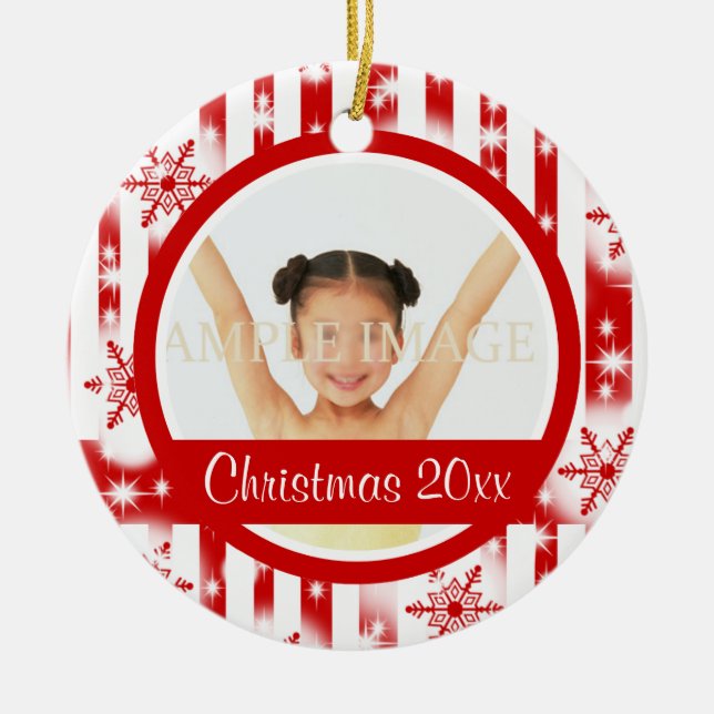 Snowflake 2 photo personalise ceramic tree decoration (Front)