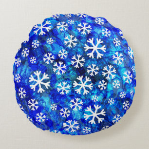 Snowflake Abstract: Vintage Seamless Pattern. Round Cushion