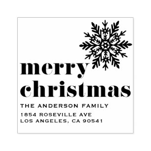Snowflake and Bold Typography Merry Christmas Rubber Stamp