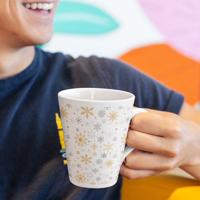 Snowflake And Circle Seamless Pattern Latte Mug (Snowflake And Circle Seamless Pattern Latte Mug)