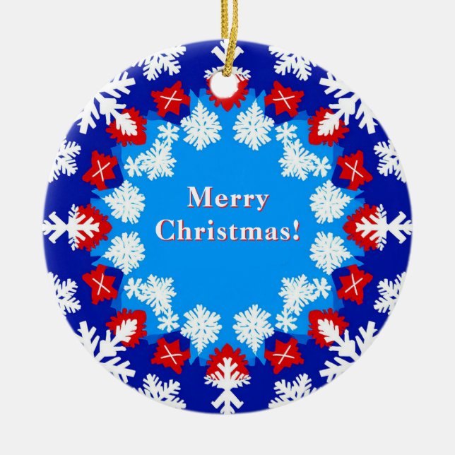 Snowflake and Gift Patterns Ceramic Tree Decoration (Front)