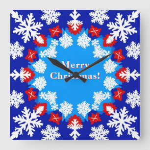 Snowflake and Gift Patterns Square Wall Clock