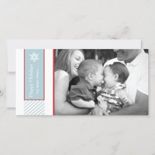 Snowflake and Stripes Blue Holiday Photo Cards