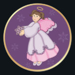 Snowflake Angel Classic Round Sticker<br><div class="desc">Pretty Snowflake Angel in shades of purple and pink. A delightful Christmas or Hanukkah winter design for the young ladies.</div>