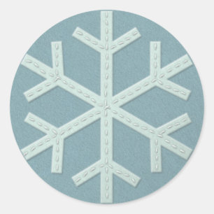 Snowflake Aqua Blue Faux Felt Classic Round Sticker