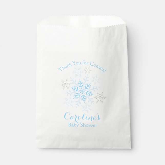 Snowflake Baby Boy Shower Winter Blue Silver Favour Bags (Front)