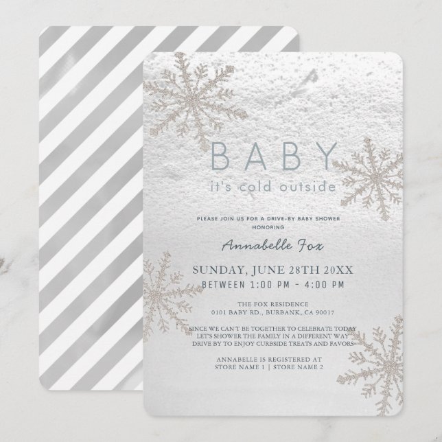 Snowflake Baby Its Cold Drive-by Baby Shower Invitation (Front/Back)