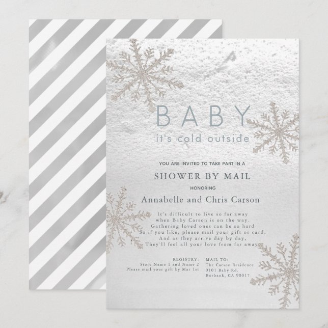 Snowflake Baby Its Cold Outside Shower by Mail Invitation (Front/Back)