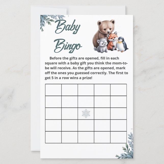 "Snowflake" Baby Shower Bingo (Front)