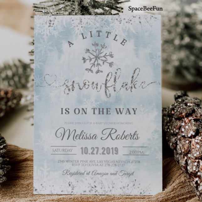 Snowflake Baby Shower Boy Invitation A little Snow (Snowflake Baby Shower Boy Invitation A little Snowflake is on the Way It's Cold Outside Winter)