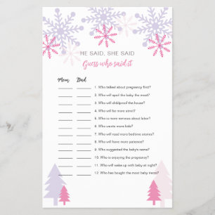 Snowflake Baby Shower Guess who Said it Game Flyer