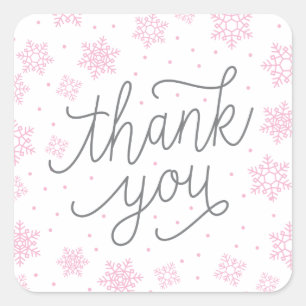 Snowflake Baby Shower Pink Favour Tag Thank You