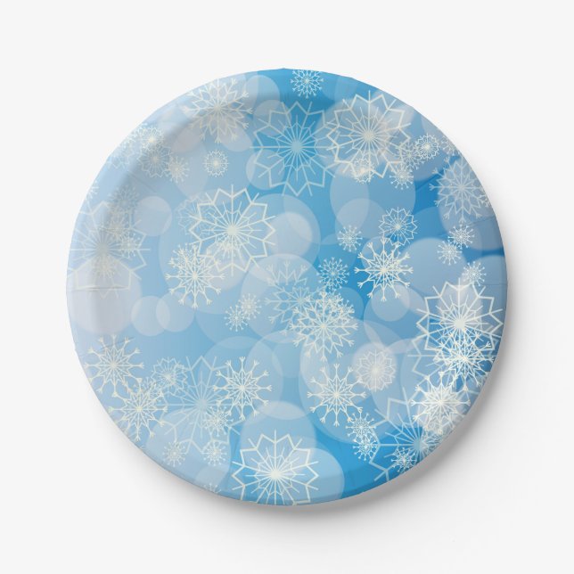 Snowflake background paper plate (Front)
