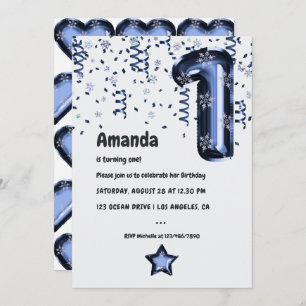 Snowflake Balloon 1st Birthday Party Invitation