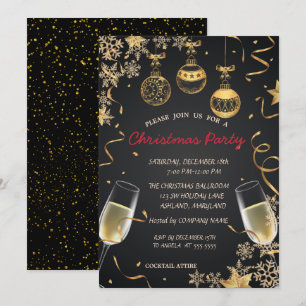 Snowflake,Balls,Confetti Corporate Christmas Party Invitation
