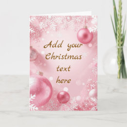 Snowflake & Bauble Christmas Card Pink White Gold