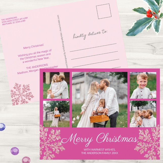 Snowflake Berry Bling 5 Family Photo Christmas Holiday Postcard (Christmas postcards are a thrifty way to send your holiday greetings to family and friends)