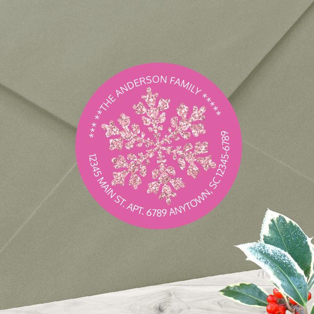 Snowflake Berry Bling Chic Rustic Personalised Classic Round Sticker (Fully customizable, these labels can be used as elegant envelope seals and return address labels)
