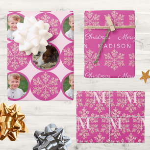 Snowflake Berry Bling Classic 2 Photo Christmas Wrapping Paper Sheet