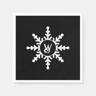 Snowflake Black and White Monogrammed Christmas Napkin