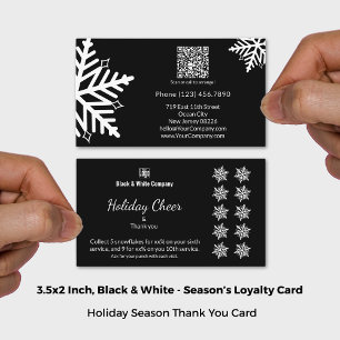 Snowflake Black & White Holiday Thank you & Punch Loyalty Card