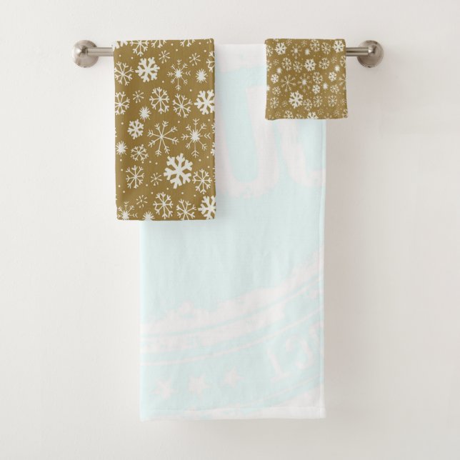 Snowflake Blizzard With Golden Background Bath Towel Set (Insitu)