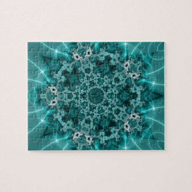 Snowflake | Blue and White Fractal Art Jigsaw Puzzle (Horizontal)