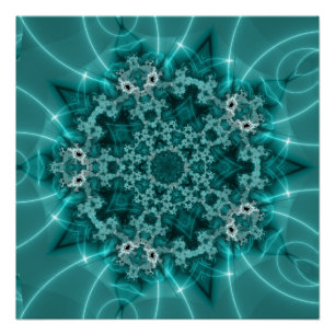 Snowflake Blue and White Fractal Art Poster