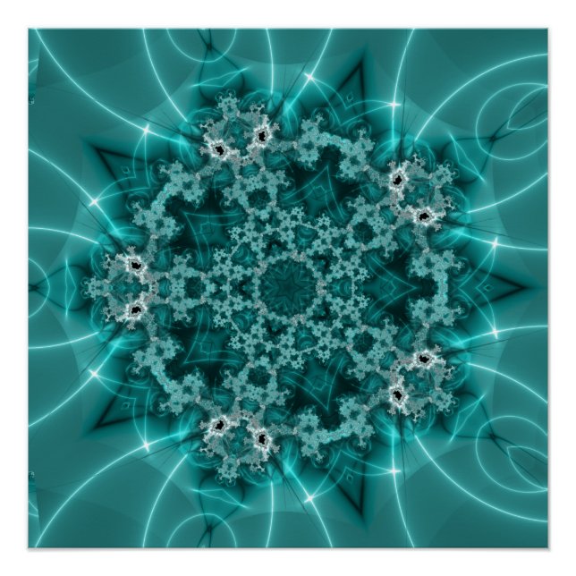 Snowflake | Blue and White Fractal Art Poster (Front)