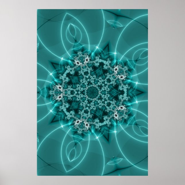 Snowflake | Blue and White Fractal Art Poster (Front)