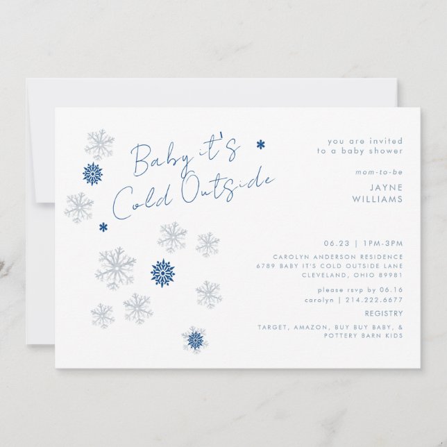 Snowflake Blue Baby It's Cold Outside Shower Invitation (Front)