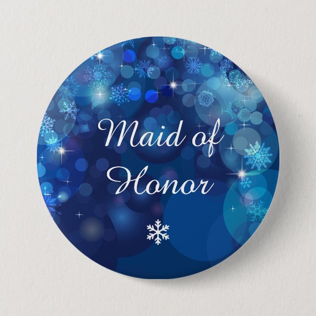 Snowflake Blue Bokeh Winter Bridal Party 7.5 Cm Round Badge (Front)