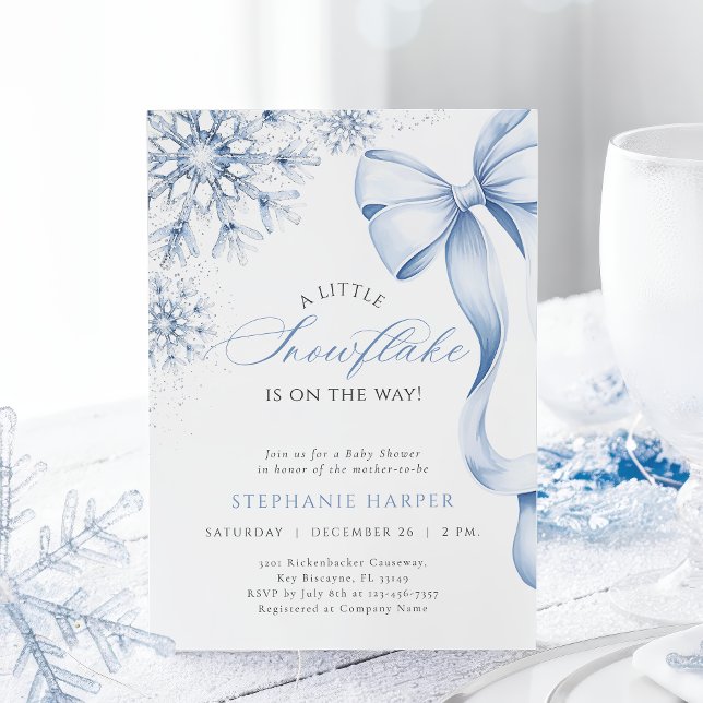 Snowflake Blue Bow Baby Shower Invitation (Creator Uploaded)
