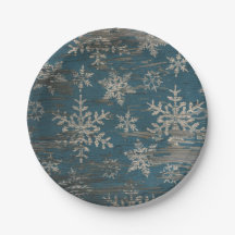 snowflake Blue Christmas Holiday Winter Plates