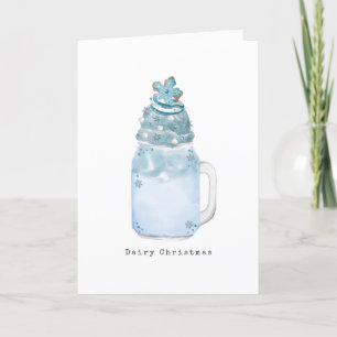 Snowflake Blue Jar Milkshake Dairy Christmas  Holiday Card