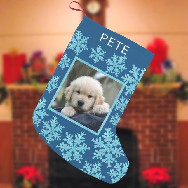 Snowflake Blue Opal Fun Kids Or Pets Photo Small Christmas Stocking (Creator Uploaded)