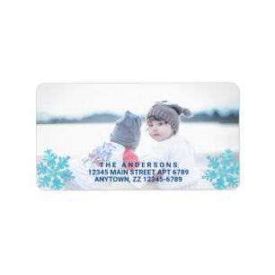 Snowflake Blue Opal Stylish Christmas Add Photo Label