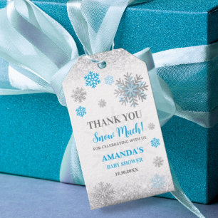 Snowflake Blue & Silver Baby Shower Thank You Gift Tags